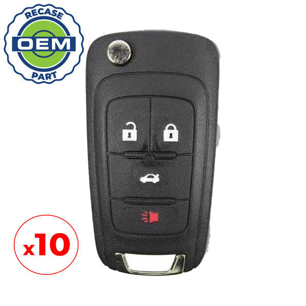 10 x 2010-2019 Chevrolet / 4-Button Flip Key HS / non PEPS / PN: 13504200 / OHT01060512 / OHT05918179 (OEM Recase)