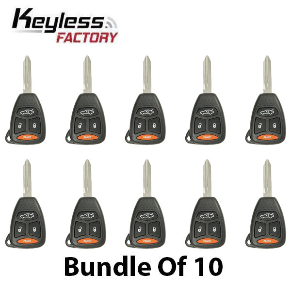 10 x 2005-2010 Chrysler Dodge Jeep / 4-Button Remote Head Key / KOBDT04A (AFTERMARKET) (Bundle of 10)