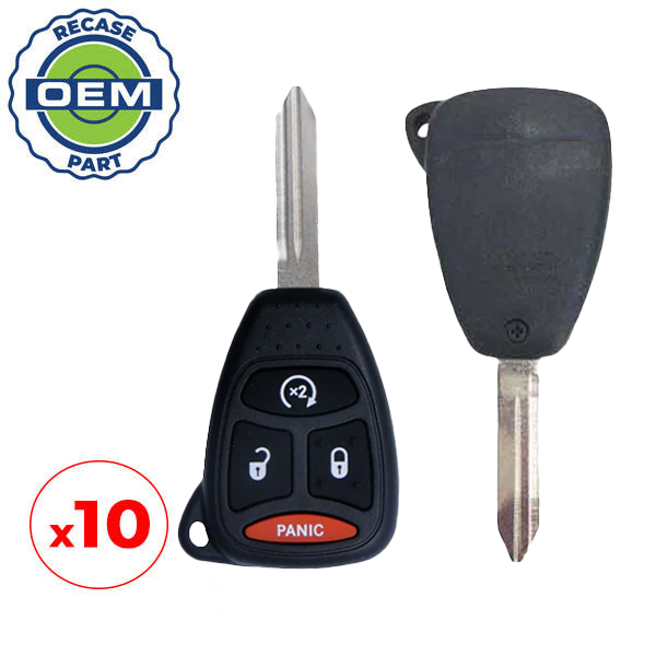 10 x 2007-2011 Dodge Ram Durango Dakota / 4-Button Remote Head Key / PN: 68026372AB / KOBDT04A (OEM Recase)