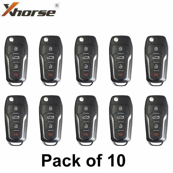 10 x Xhorse VVDI Super Remote / Ford Style / 4-Button Universal Flip Key w/ Super Chip (Pack of 10)
