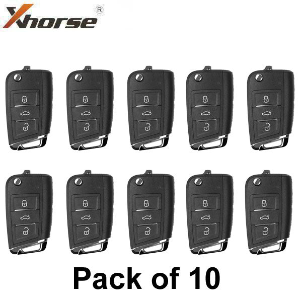 10 x Xhorse - XEDM01EN - Super Remote / MQB Style / 3-Button Universal Flip Key / VVDI Super Chip for VVDI Tools (Pack o