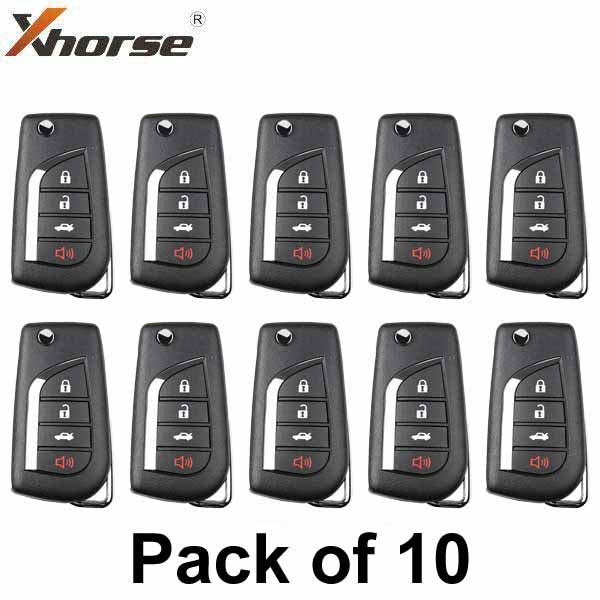 10 x Xhorse - Toyota Style / 4-Button Universal Remote Flip Key for VVDI Key Tools (Wired) (Pack of 10) (Replacement For