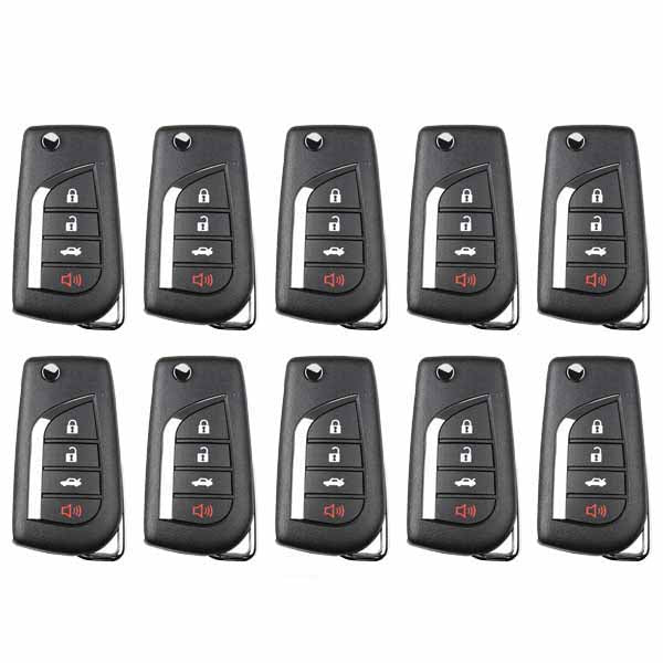 10 x Xhorse - Toyota Style / 4-Button Universal Remote Flip Key for VVDI Key Tools (Wired) (Pack of 10) (Replacement For