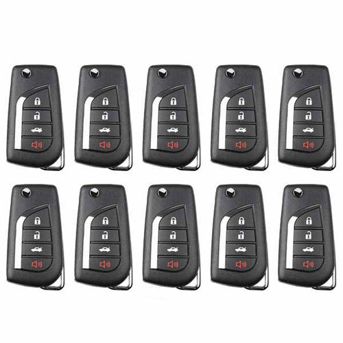 10 x Xhorse - Toyota Style / 4-Button Universal Remote Flip Key for VVDI Key Tools (Wired) (Pack of 10) (Replacement For