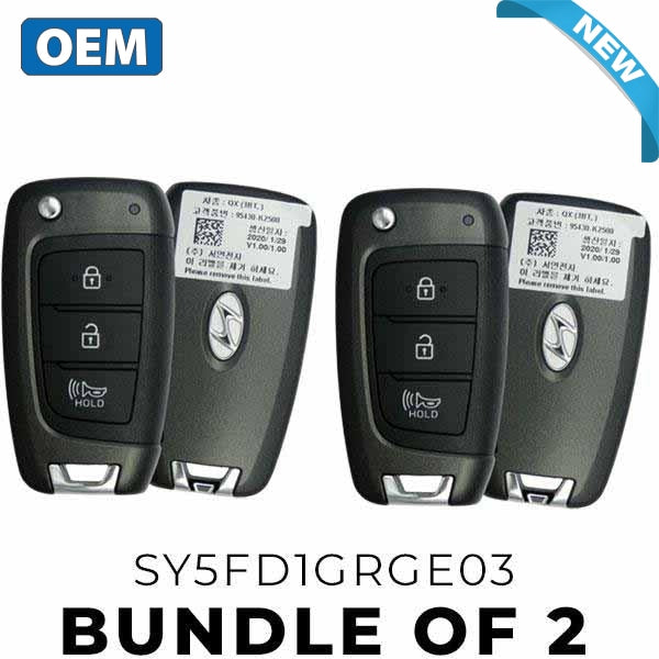 2 x 2020-2021 Hyundai Venue / 3-Button Flip Key / PN: 95430-K2500 / SY5FD1GRGE03 (OEM) (Bundle of 2)
