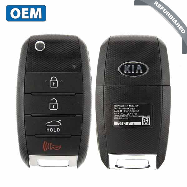 2014-2016 Kia Forte / 4-Button Flip Key / PN: 95430-A7400 / OSLOKA-OKA870T (YD) (OEM Refurb)