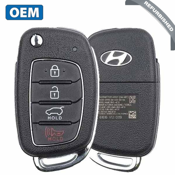 2017-2019 Hyundai Santa Fe / 4-Button Flip Key / PN: 95430-2W110 / TQ8-RKE-4F31 (OEM Refurb)