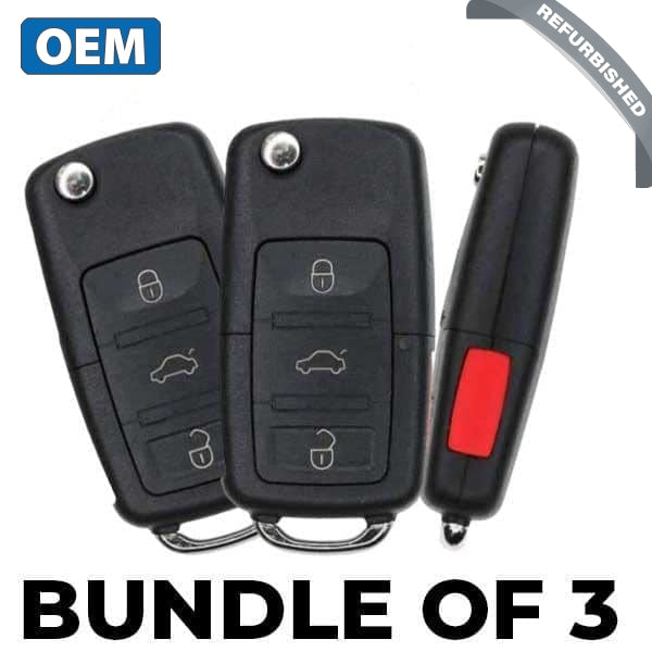 3 x 1998-2001 Volkswagen / 4-Button Flip Key / PN: 1J0959753H / NBG735868 (OEM Refurb) (Bundle of 3)
