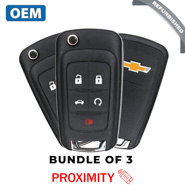 3 x 2010-2019 Chevrolet / 5-Button Remote Flip Key / PN:13584829 / P4O9MK74946931 / HU100 / PEPS (OEM Refurb) (BUNDLE OF