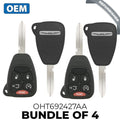 4 x 2007-2013 Chrysler Aspen Sebring 200 / 5-Button Remote Head Key / PN: 68273344AA / OHT692427AA (OEM Refurb) (BUNDLE 