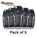 5 x 2000-2019 Mercury Lincoln Ford / 4-Button Flip Key / PN: 5912512 / CWTWB1U331 (Bundle of 5) (5xRFK-FD-H92)