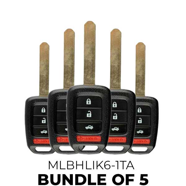 5 x 2016-2020 Honda Accord Civic / 4-Button Remote Head Key / MLBHLIK6-1TA (G Chip) (Bundle of 5)