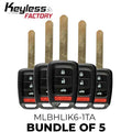 5 x 2016-2020 Honda Accord Civic / 4-Button Remote Head Key / MLBHLIK6-1TA (G Chip) (Bundle of 5)