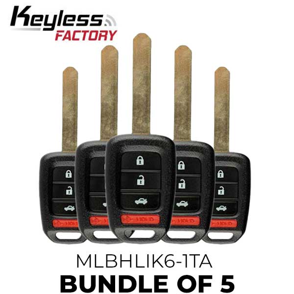 5 x 2016-2020 Honda Accord Civic / 4-Button Remote Head Key / MLBHLIK6-1TA (G Chip) (Bundle of 5)