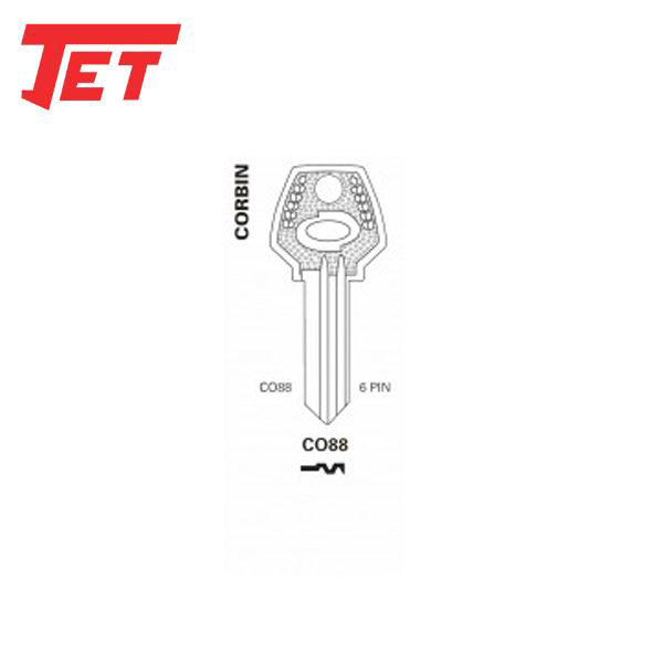 JET - CO88 - Corbin 6-Pin Key Blank - Brass