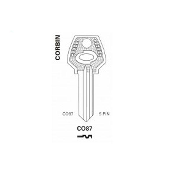 JET - 5-Pin Corbin Key Blank Brass Finish (CO87)