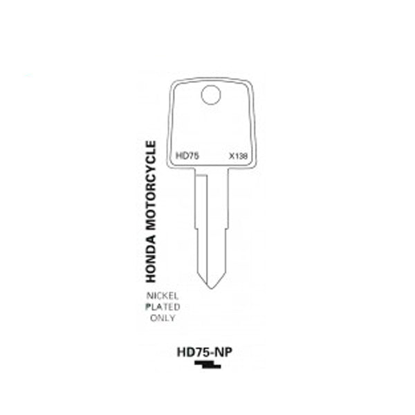 JET - HD75-NP -Honda Motorcycle Key - Nickel Plated
