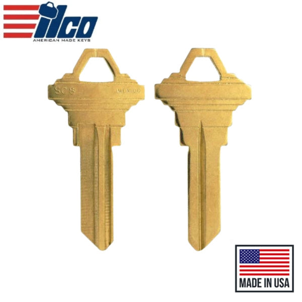 Ilco - NB-SC8 Key Blank - Neuter Bow Brass Finish