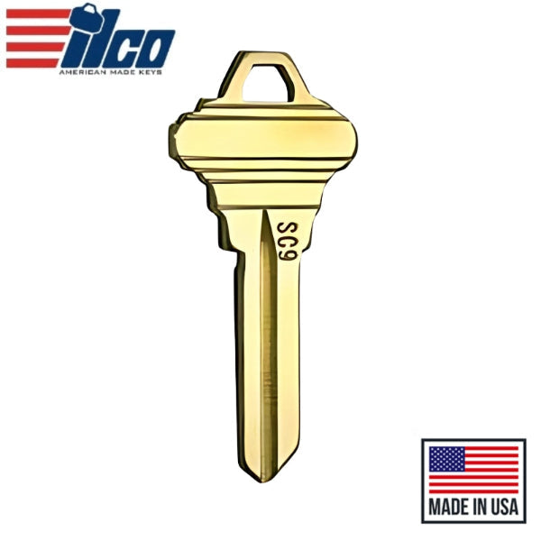 Ilco - NB-SC9 Key Blank - Neuter Bow Brass Finish