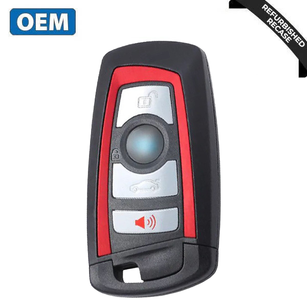 2013-2018 BMW 3 5 7 Series / 4-Button Smart Key / PN: 9312533-03 / YGOHUF5767 (Red Trim) (OEM Recase)