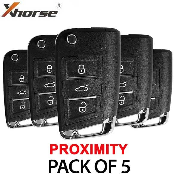 5 x MQB Style 3-Button Universal Flip Key w/ Proximity Function for VVDI Key Tool (Xhorse) (BUNDLE of 5)