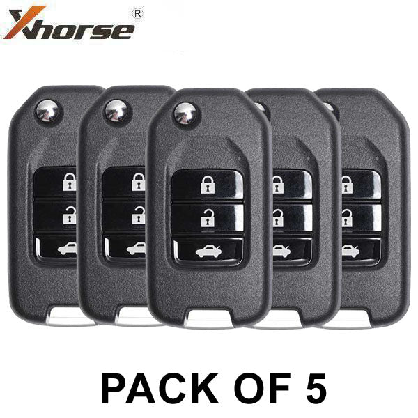 5 x Honda Style / 3-Button Universal Remote Flip Key for VVDI Key Tool (Wired) (Pack of 5)